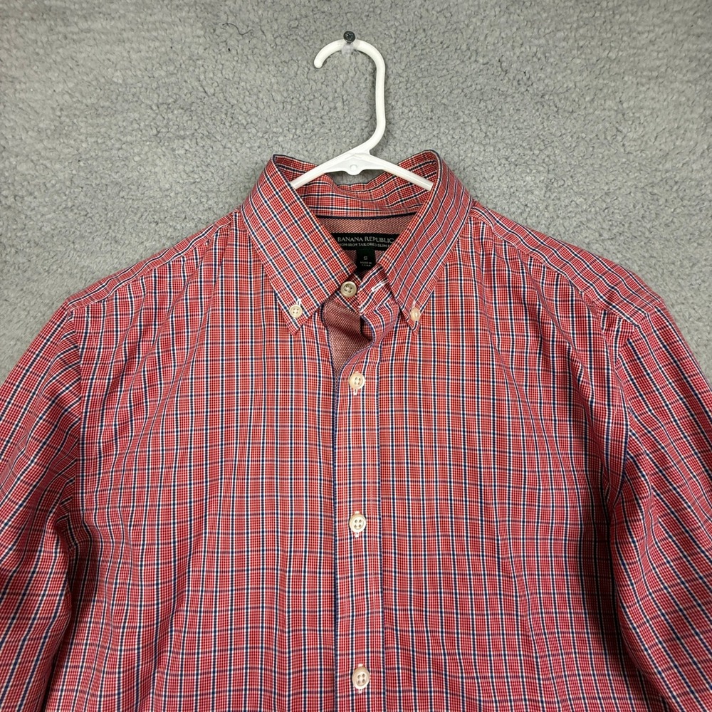 Banana Republic Non Iron Tailored Slim Fit‎ Red Plaid Button Down Shirt Men S - Picture 2 of 9
